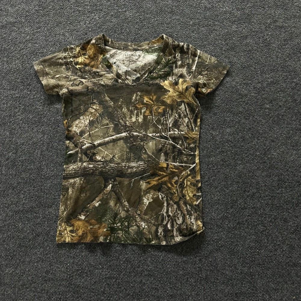 Lincoln Outfitters T-Shirt Womens Size S Camo Realtree Edge V-Neck Cotton